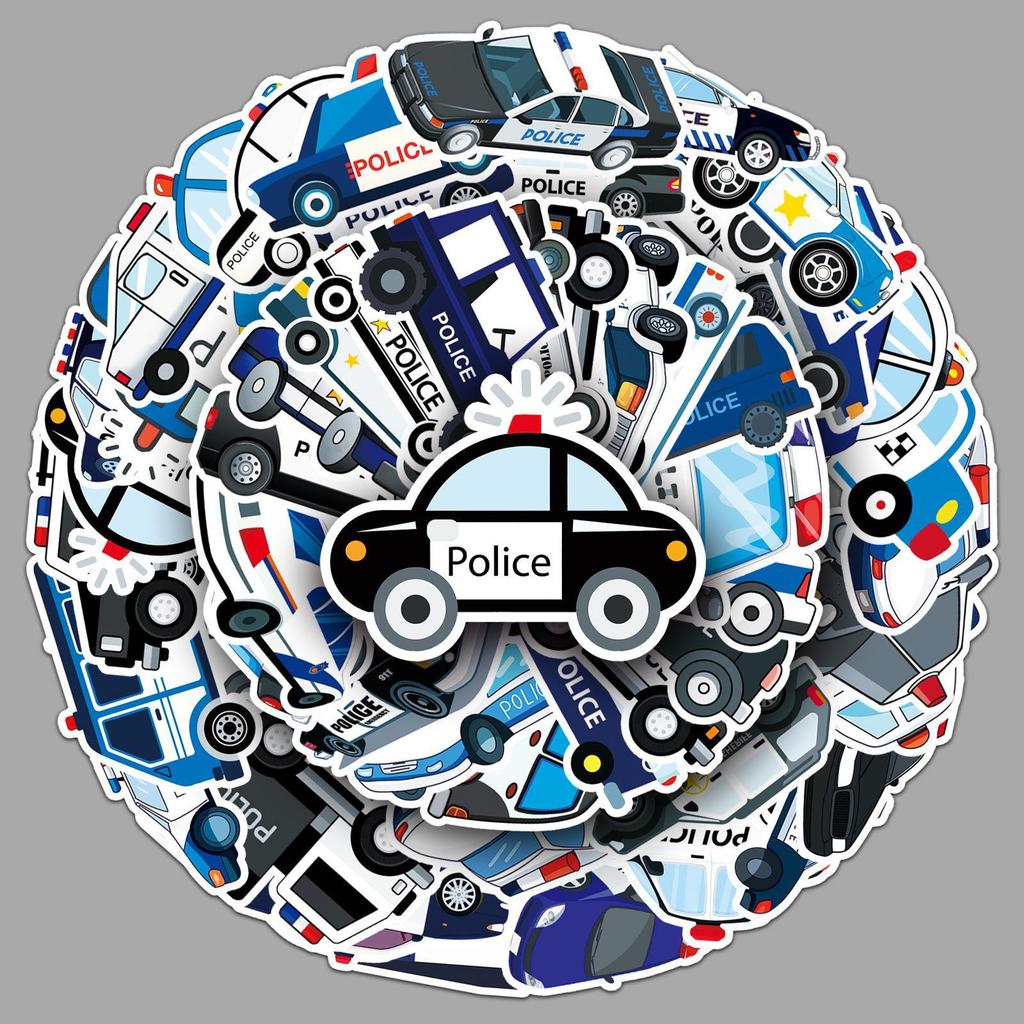 50 Police Car Cartoon Suitcase Stickers: Trendy Graffiti Laptop & Car Decorations