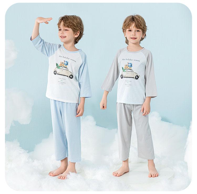 Yingbolun Boys' Pure Cotton Pajama Set - Spring/Summer Thin Air Conditioning Clothes