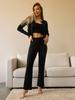 Ribbed Knit Women's Three-Piece Pajama Set with Long Pants & Sleeves