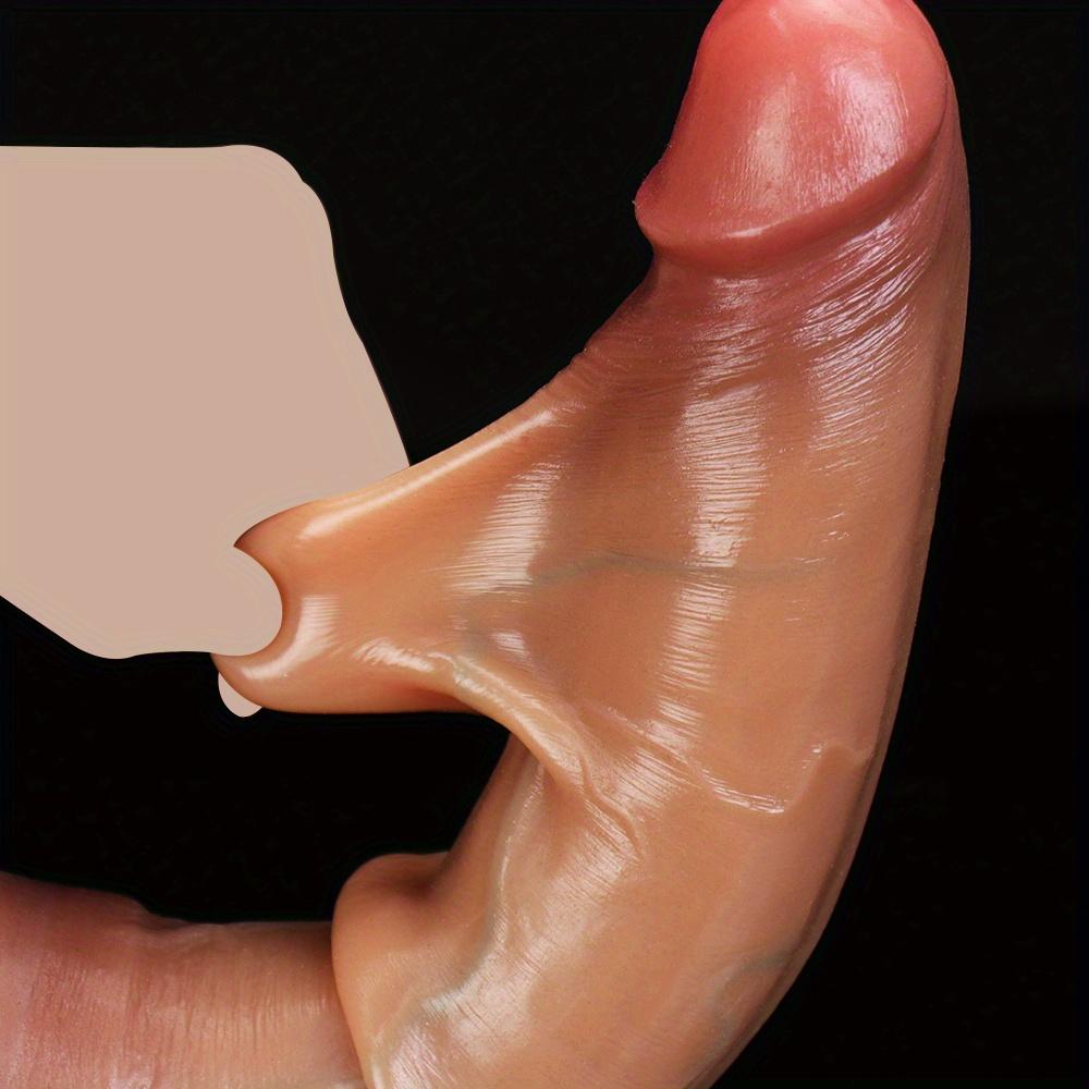 Dildo realista deslizante de 11 pulgadas con piel acariciable, silicona líquida de doble capa, ventosa fuerte, juguete sexual para el punto G y anal para hombres y mujeres