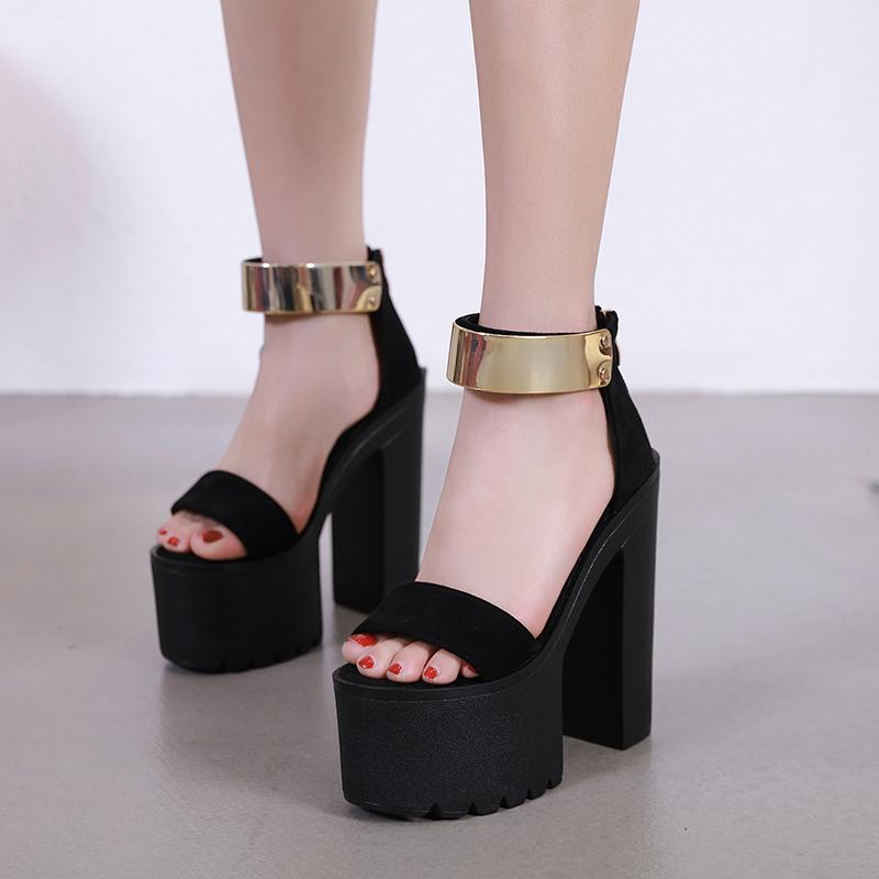 Muffin Dance Runway Thick with Fish Mouth 16cm New 2025 Spring Summer Hate Sky High Heels Sandals 16cm Simple Platform Sandals