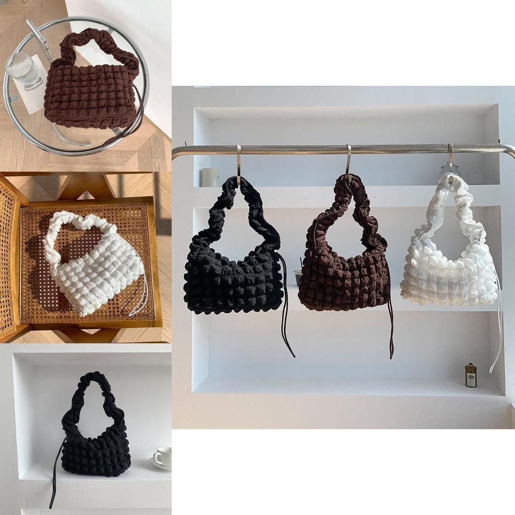 Elegant Women's Cloud Bag In Soft Nylon With Unique Pleated And Checkered Patterns