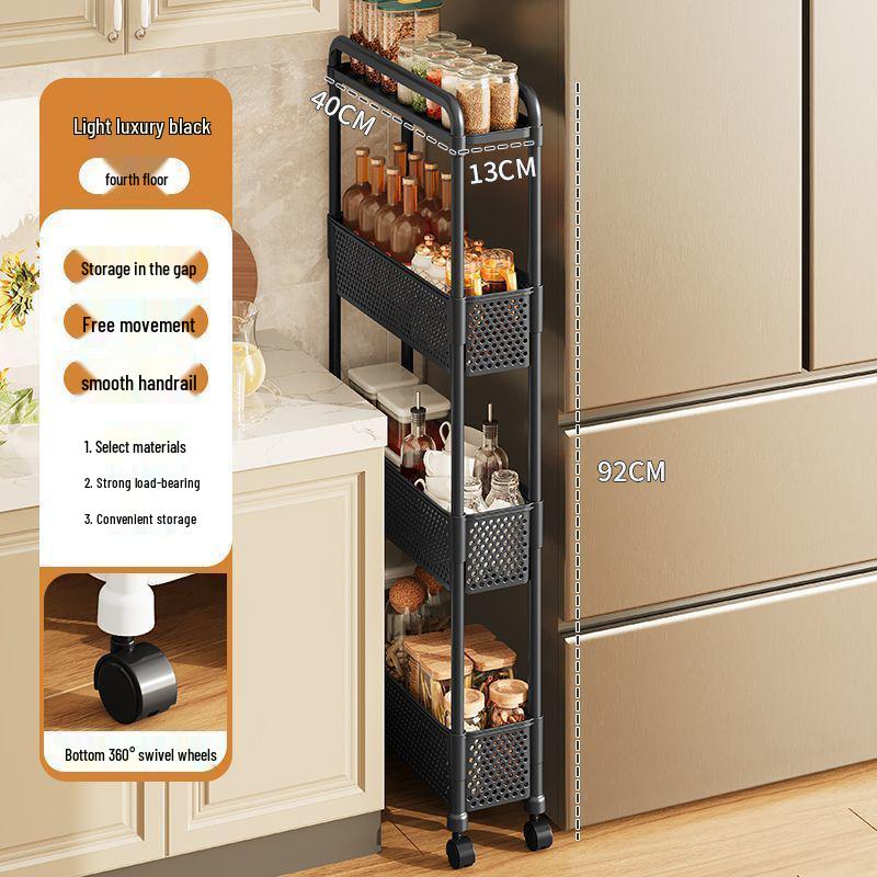 Multi-Layer Narrow Trolley Storage Rack with Wheels for Kitchen or Bathroom