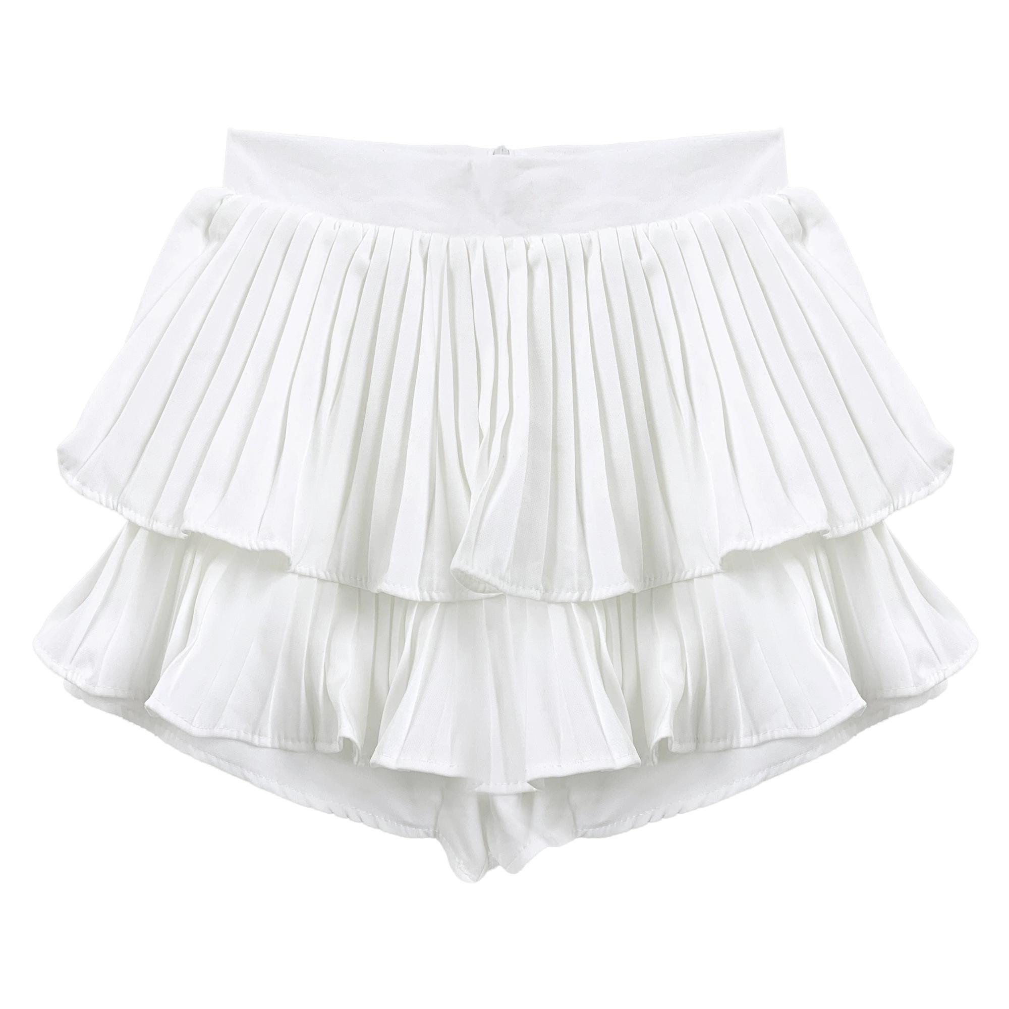 

Плиссированная юбка с оборками для женщин, летняя мини-юбка с высокой талией, однотонная милая милая одежда трапециевидной формы, женская корейская мода XL белый