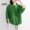 Summer Casual T-shirt Women O-Neck 3/4 Batwing Sleeve Pullover Blouse Tops Solid Color Loose Fit Streetwear Shirt
