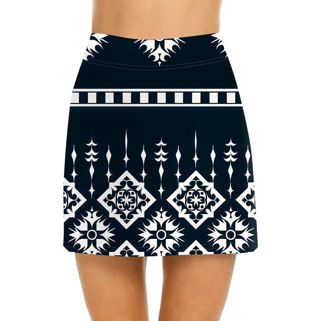 Women's Casual High Waist  Print Short Half Skirt Sports Skirt Pleated Skirt