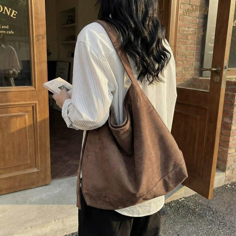Minimalist Tote Bag for Women Fashion Shoulder Bag with Soft Suede Texture Large Capacity