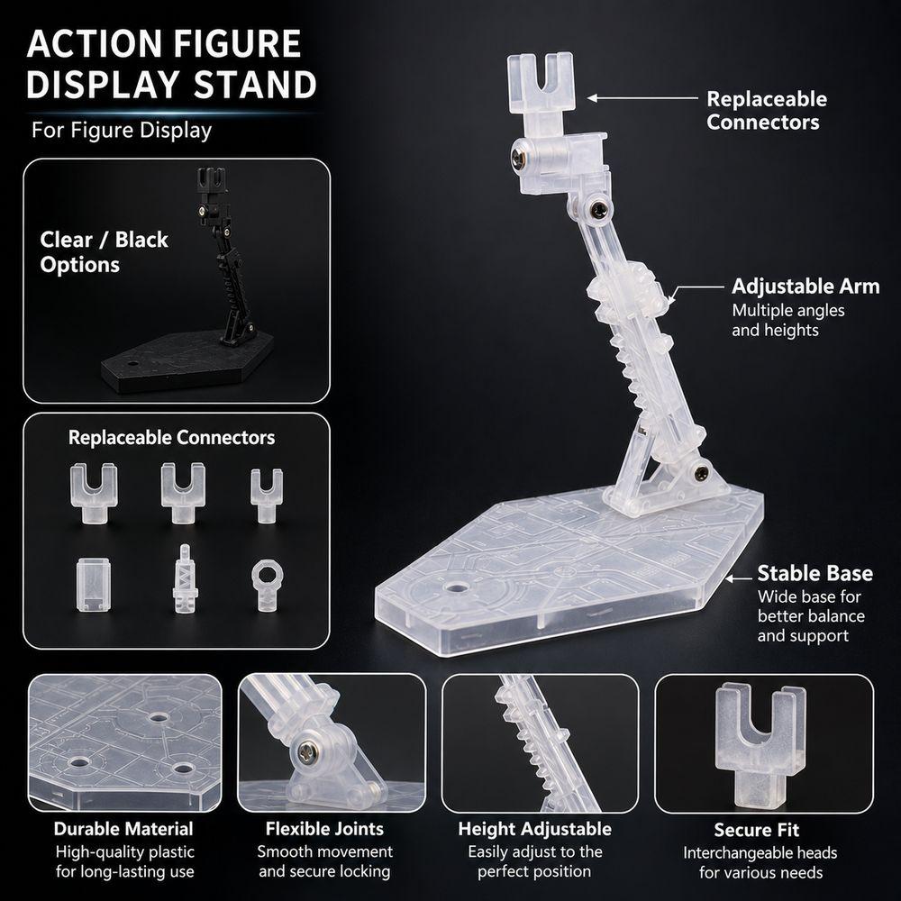 Adjustable Arm Figure Display Stand Replaceable Connectors Model Support Stand Collectible Display