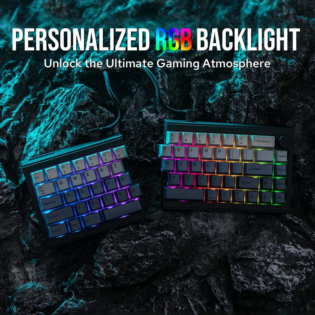 EPOMAKER Split65 Programmable Wireless Mechanical Keyboard with RGB Split Ergonomic Gaming Keyboard Linear QMK/VIA Keyboard, 2.4Ghz/Bluetooth/Type-C