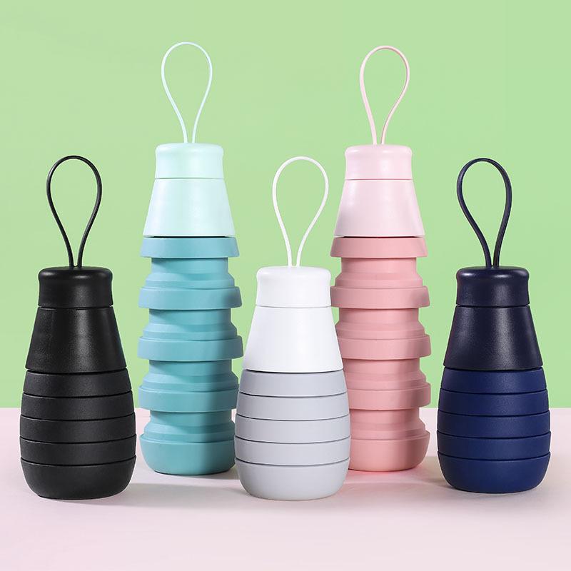 Creative Active Bottle Folding Retractable Silicone Cup with Handle Water Cup Lightweight to Carry Outdoor Use Water Bottle Gift