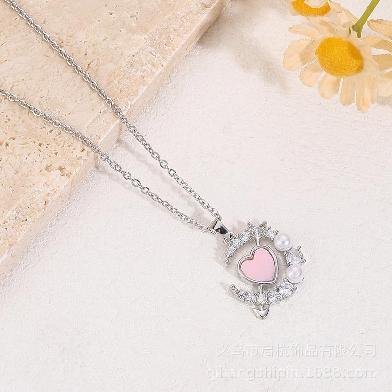 One Arrow Through The Heart Love Necklace Women'S Simple And Versatile Micro-Inlaid Zircon Pearl Pendant Neck Chain Jewelry