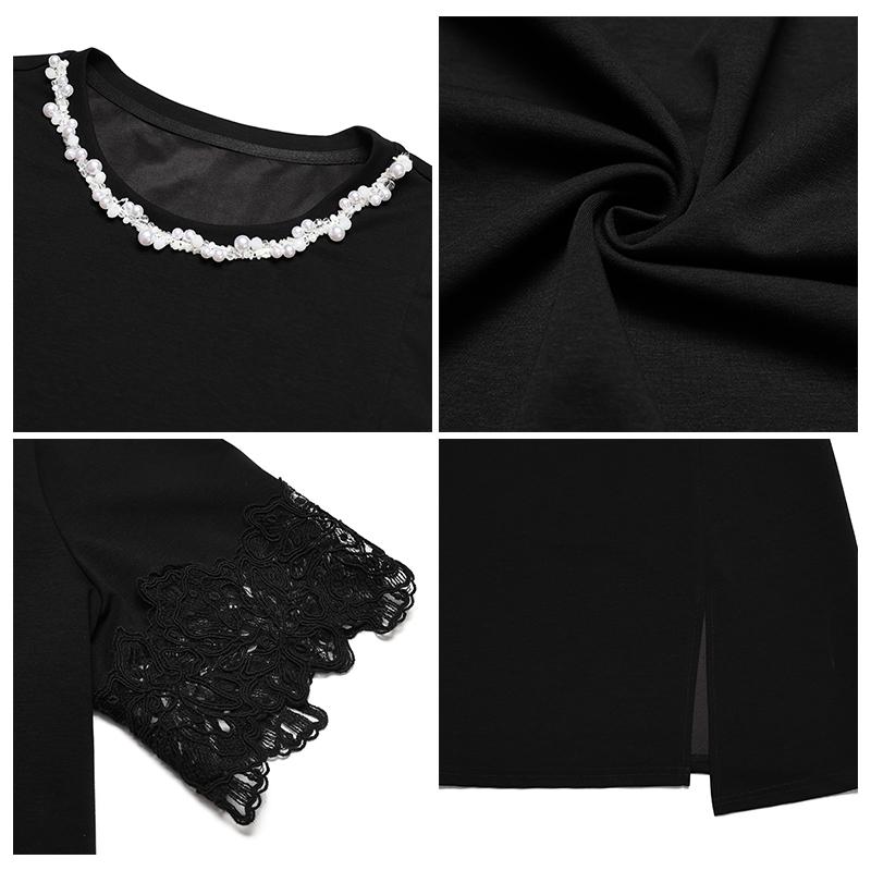 DIMANAF 2025 Sommer Übergröße Damen T-Shirts Spitze Gespleißt Elegant Kurzarm Oberteile Tees Lockeres Shirt