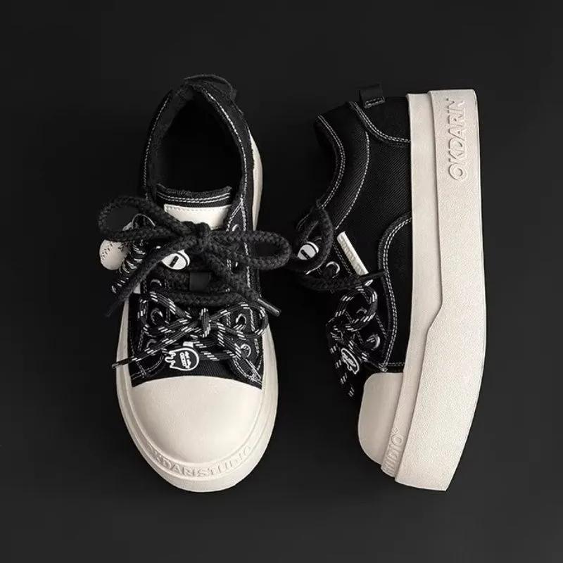 New Men's Denim Blue Chunky-Sole Sneakers Spring Fashion Versatile Oversized Canvas Shoes Niche Styles Couples' Pairs