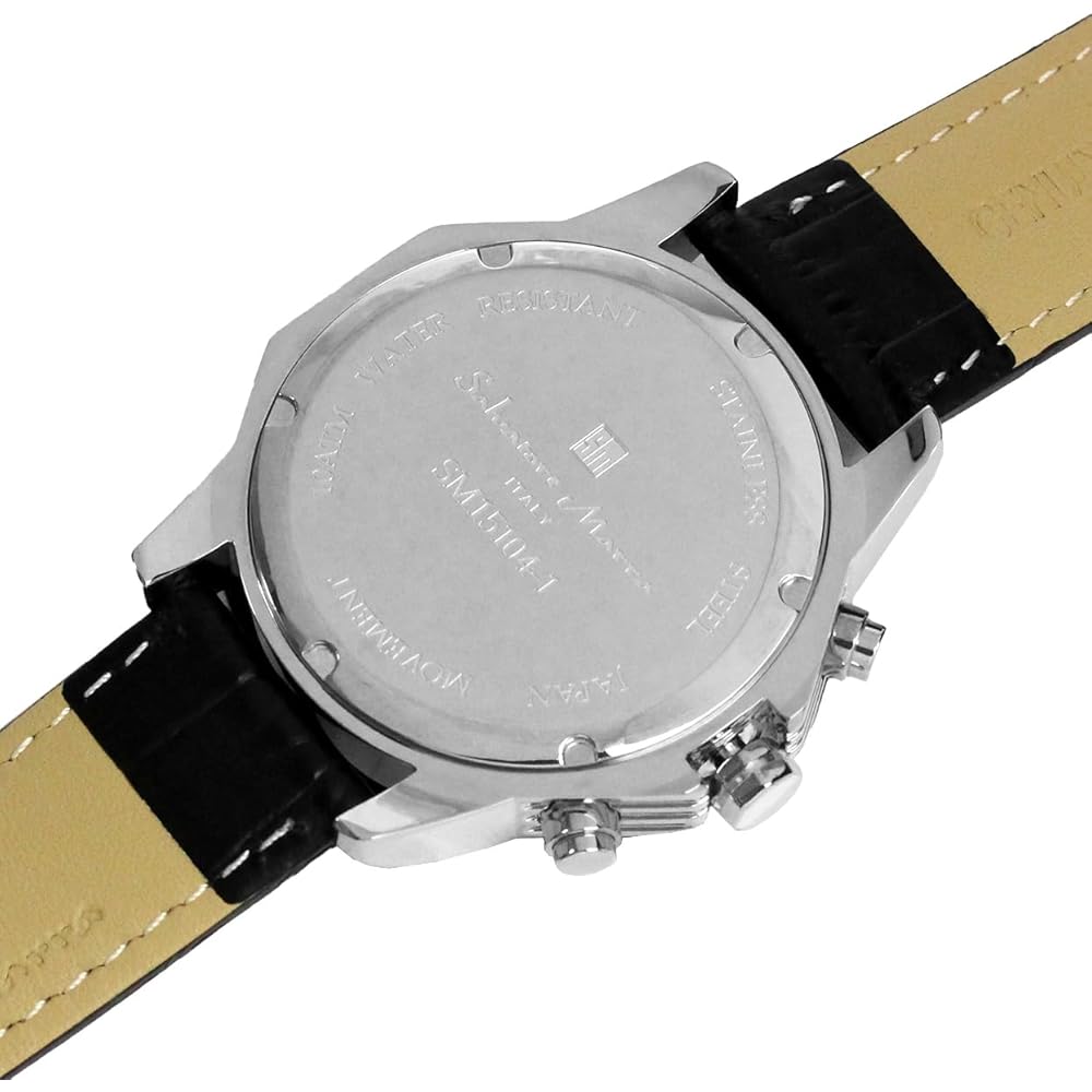 Salvatore Marra Chronograph Watch 10 ATM Water Resistant Men's Leather Strap Silver White Black Panda SM15104-SSWHBKLE
