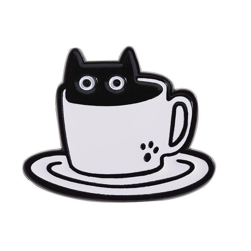 

Creative Alloy Brooch Black Cat Design with Bottle and Glass Shape Enamel Pin Badge for Accessories Decoration One Size