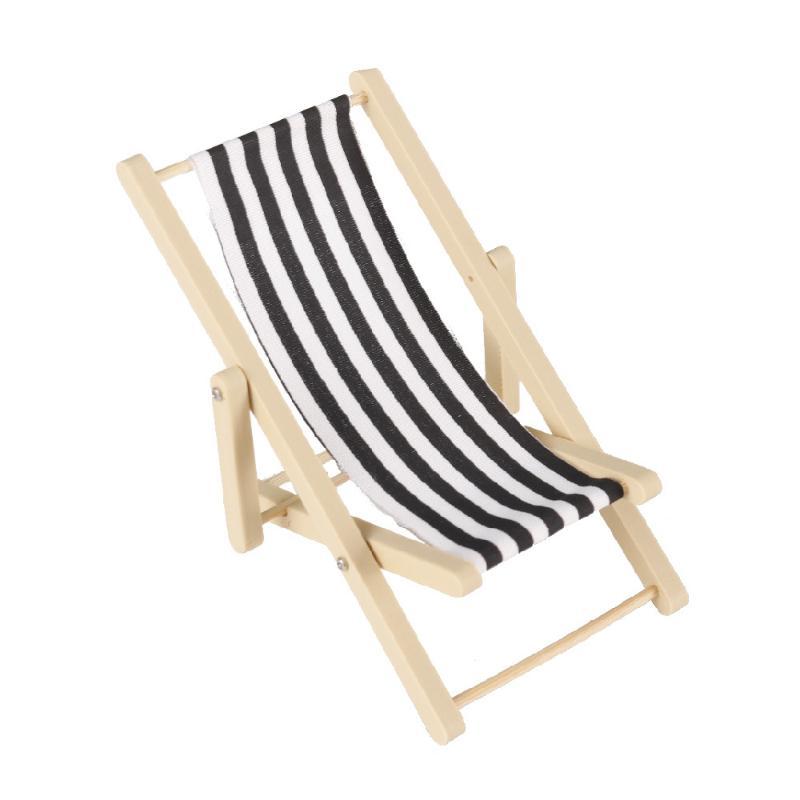 1Pcs 1:12 Dollhouse Miniature Beach Chair Toy Striped Plastic Diy Foldable Deckchair For Dolls Decor