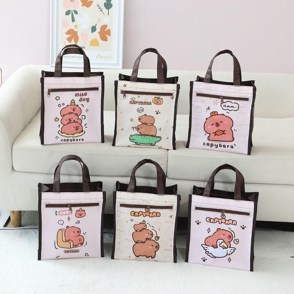 Portable Capybara Handbag Double-layer Cartoon Document Bag Cartoon Capybara Tutoring Bags