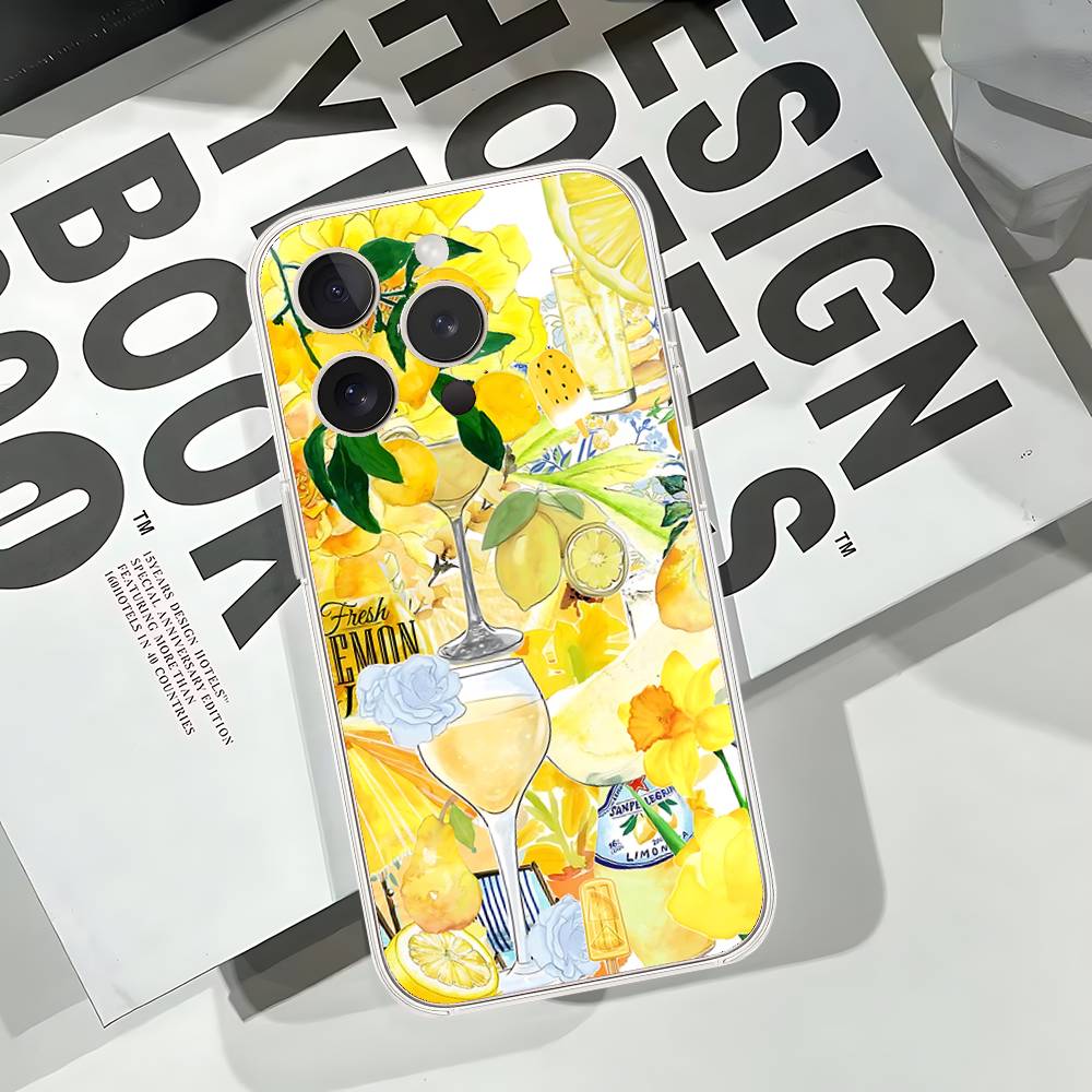 Seaside Scenery Wine Lemon Phone Case For iPhone 17 16 15 11 12 14 13 Pro Max Mini X XS XR 7 Plus 17E Shockproof Cover Fundas