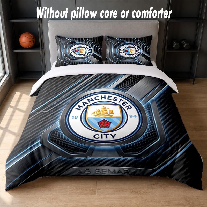 Manchester City Design Bed Bedding Set 1 Duvet Cover + 2 Pillowcases Soft Breathable Household Bed Linens