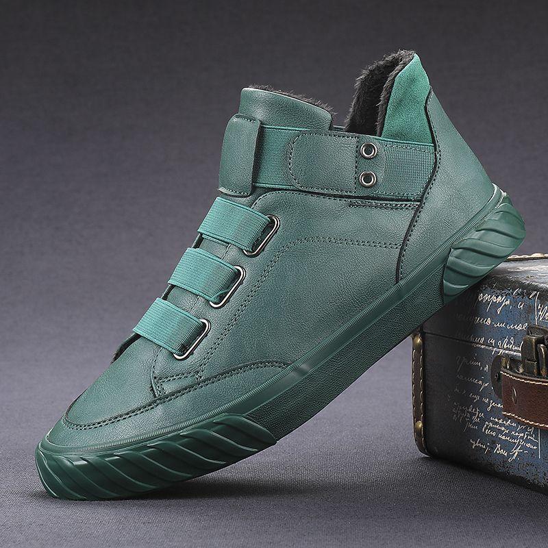 New Korean version trend men's shoes British style fashion versatile casual shoes men's mid-top leather shoes breathable leather board shoes