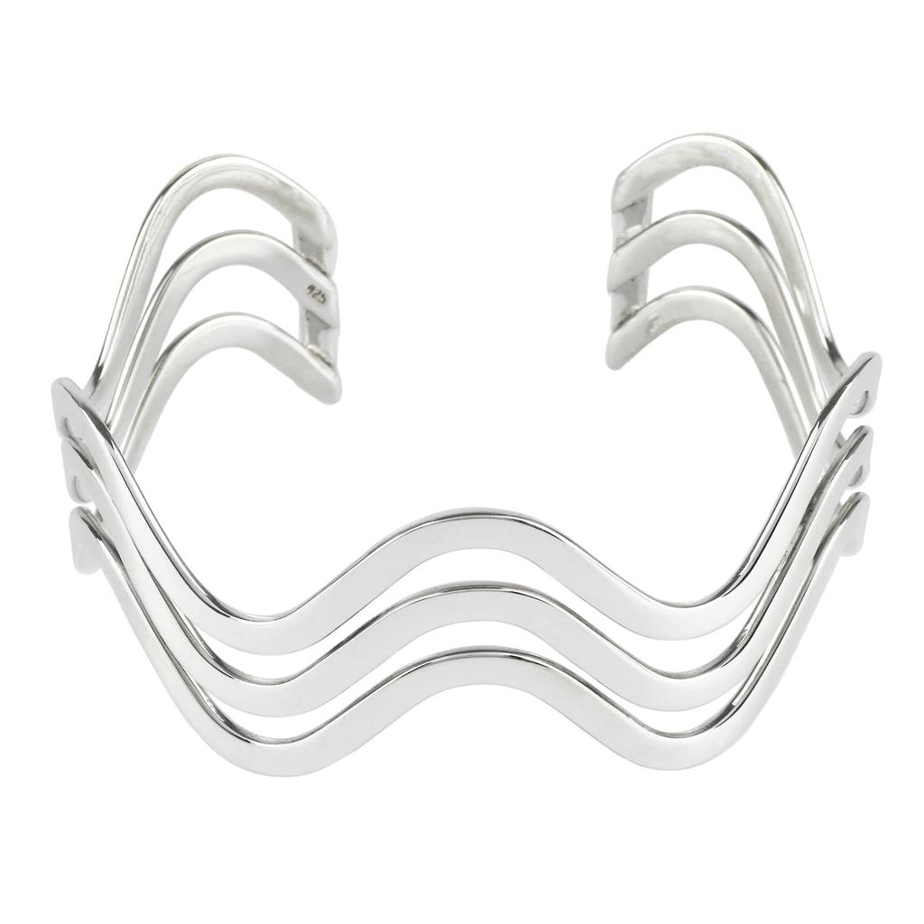 Gin No Large Openwork Wave Plate 925 Sterling Simple Accent with Wave [Shinjuku Kura] Bangle, Silver, Wide, Large, Lines, Women's