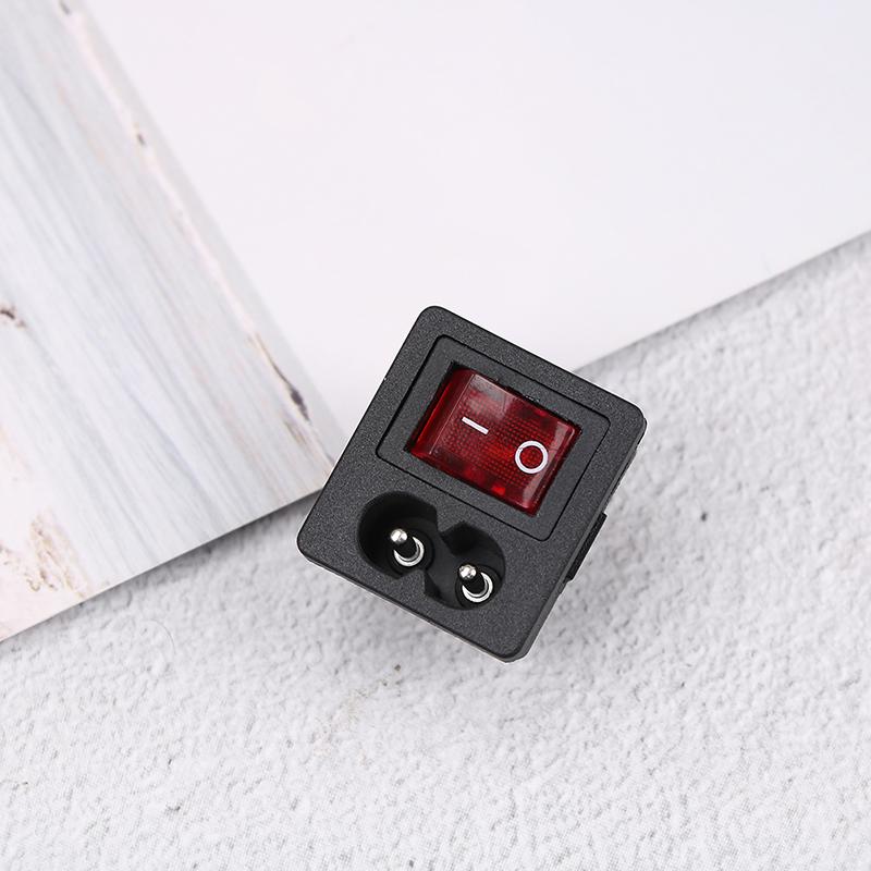 Power Cord Inlet Socket Receptacle With On-Off Red Light Rocker Switch 250V 10A