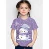 Round Neck 3D Christmas Theme Printed Short Sleeved Children's Girl T-shirts - Soft Medium Stretch Polyester Fabric Summer Relaxed Fit Clothing