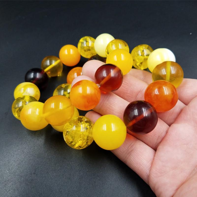 Fluorescent Floating Saltwater Round Bead Bracelet in Honey Beeswax (10-20mm) 10mm