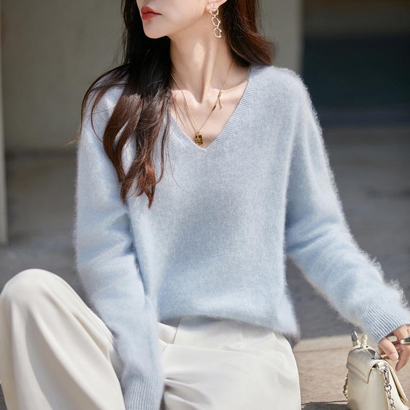 Autumn/Winter 2025 Cashmere Wool Knit V-Neck Women's Sweater