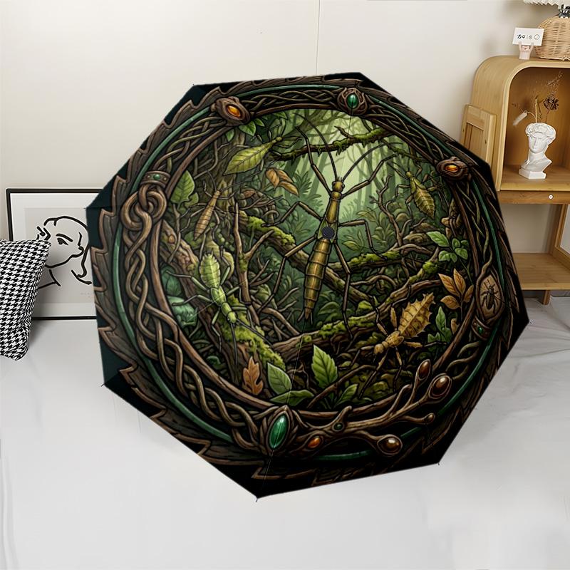 Forest Insect Circle pattern umbrella, portable and foldable design, 8 ribs, a casual accessory for Halloween, Christmas, and birthday gifts.