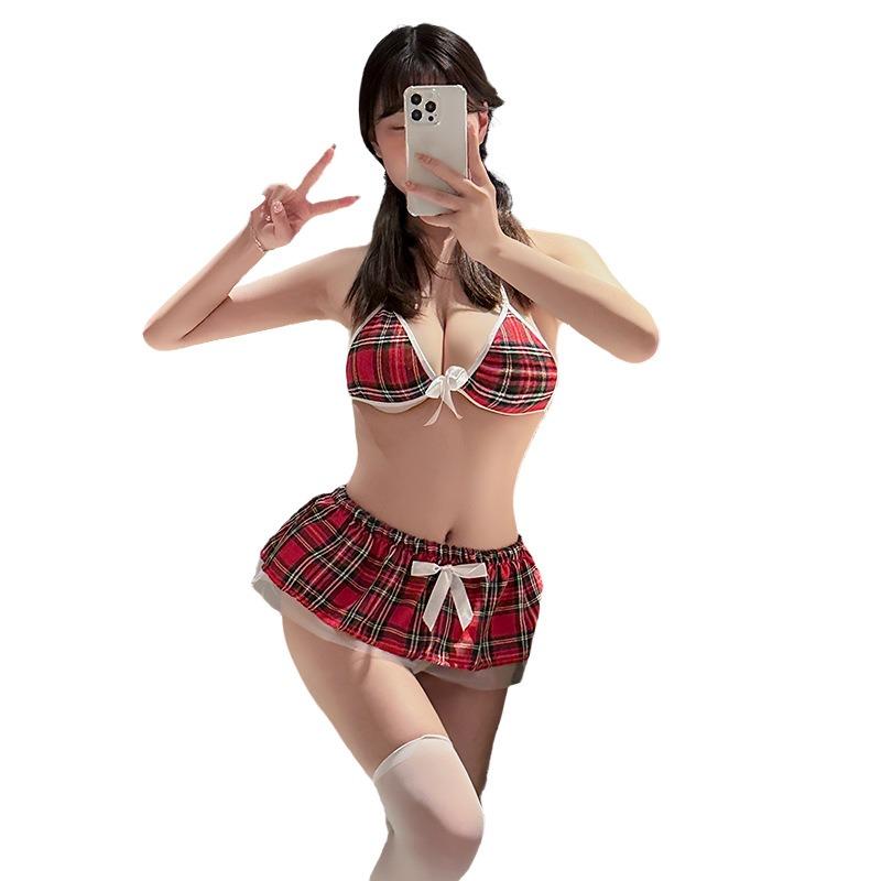Sex College Uniform Red Checked Skirt Three-Point Pure Desire Christmas Sex Uniform Temptation