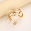 European And American Thick Bracelet And Ring Jewelry Set For Women Gold Color Geometric Line Bracelet Ring Combination Set Gift