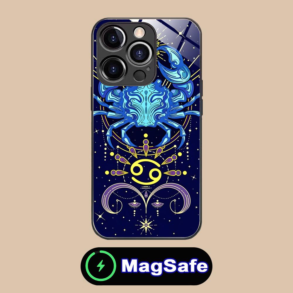 Zodiac Sign Cancer Mobile Phone Case for iPhone 17 16 15 14 13 12 11 Pro Max Plus Mini MagSafe Glass Colour Cover Pretty Luxury
