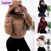 Kankeirr Women's  Bear Ear Fuzzy Cropped Hoodie Fashion Casual Solid Color Print Autumn Winter Hoodie