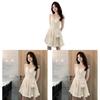 Spring Summer White Moonlight Dress With Spliced Polyester Fabric For Womens Casual Wear