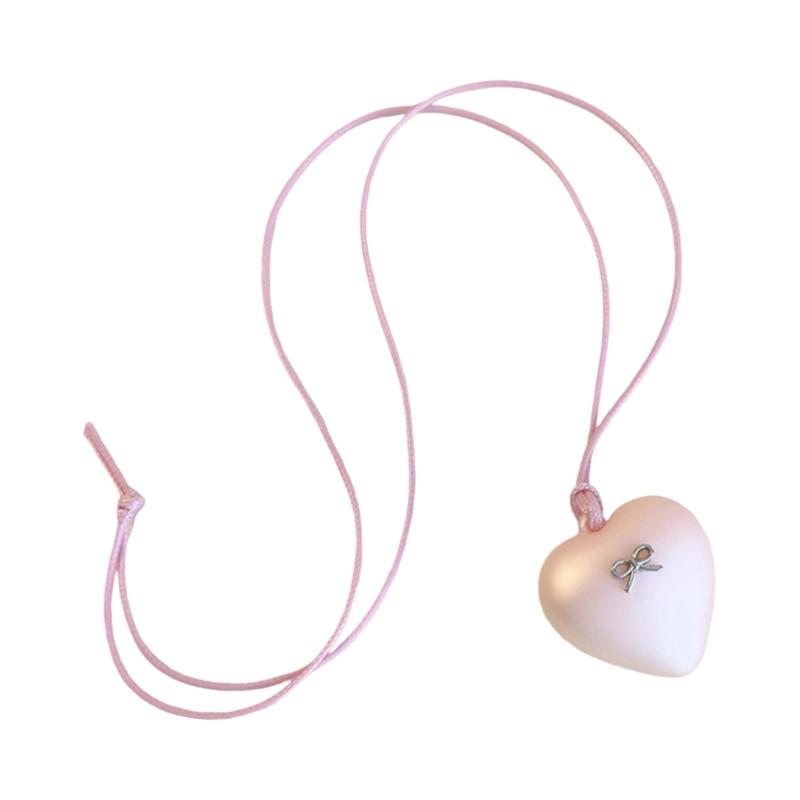 Acrylic Heart Pendant Necklace with Bowknot Fashionable Neckpiece Party Jewelry for Women Date Night Accessories