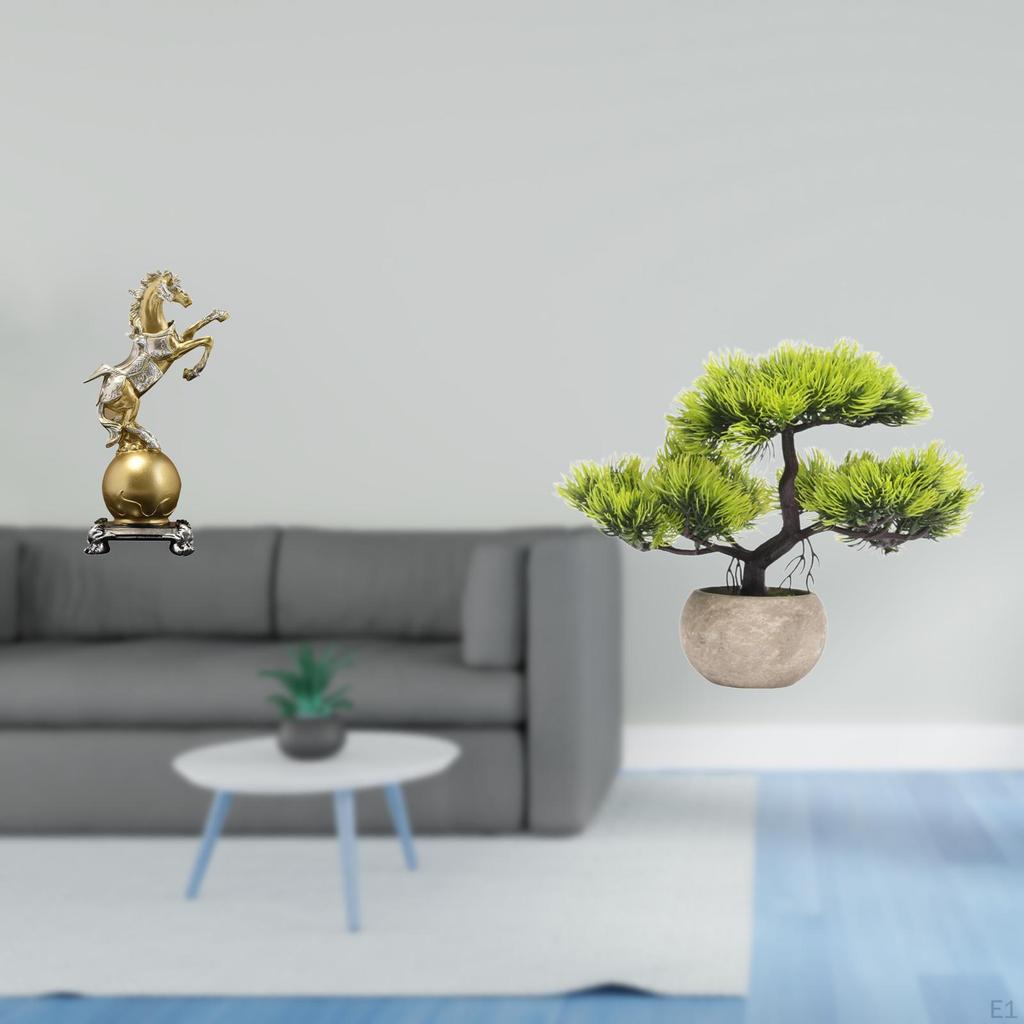 Modern Resin Horse Figurine And Faux Bonsai Tree Centerpiece Art for Living Room Office Shelf Table