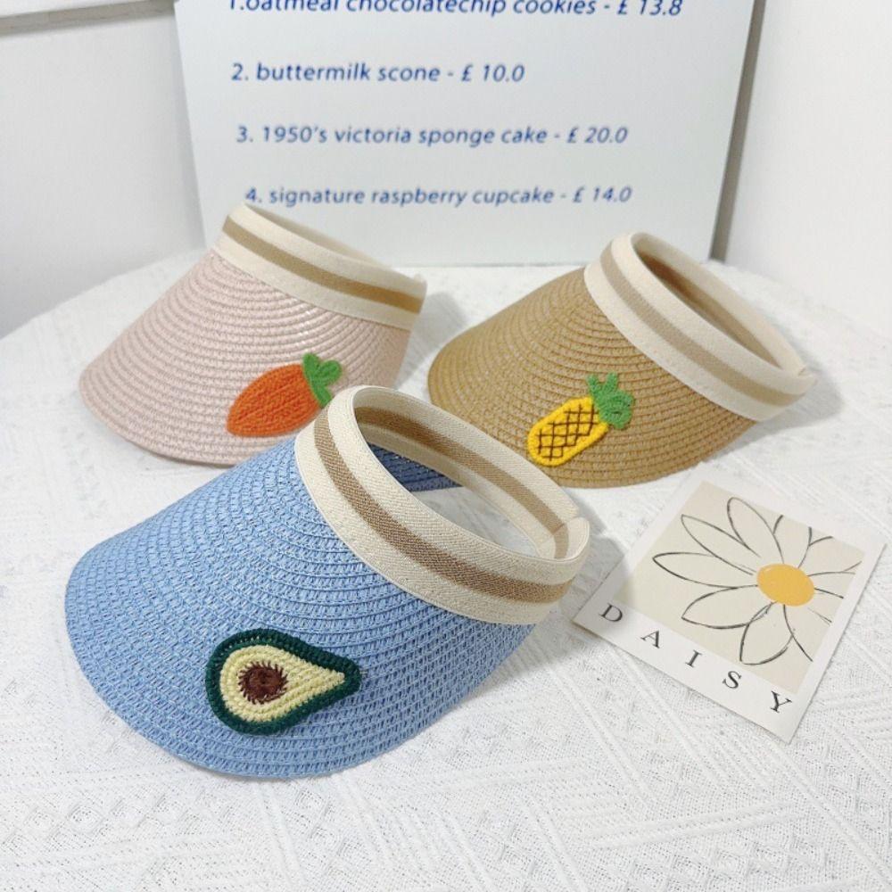 

Shading Hat Children Straw Sun Hat Fruit Children s Visor Hat Solid Color Cartoon Sunshade Hat Kid