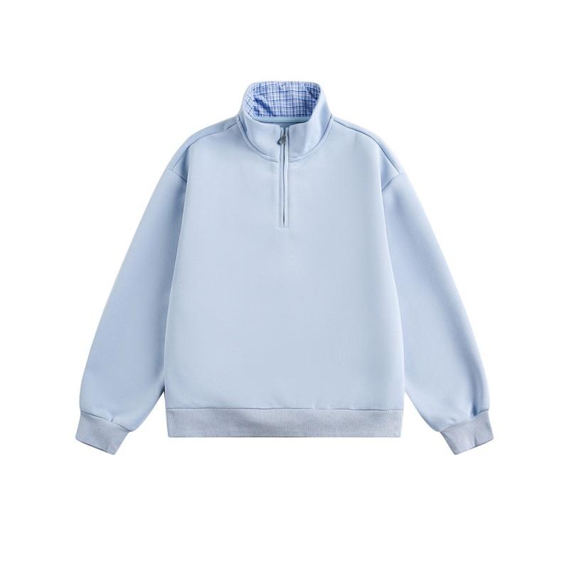 Unisex Oversized Cotton Pullover Sweatshirt With Half Zip Solid Color Casual Streetwear Top Fall