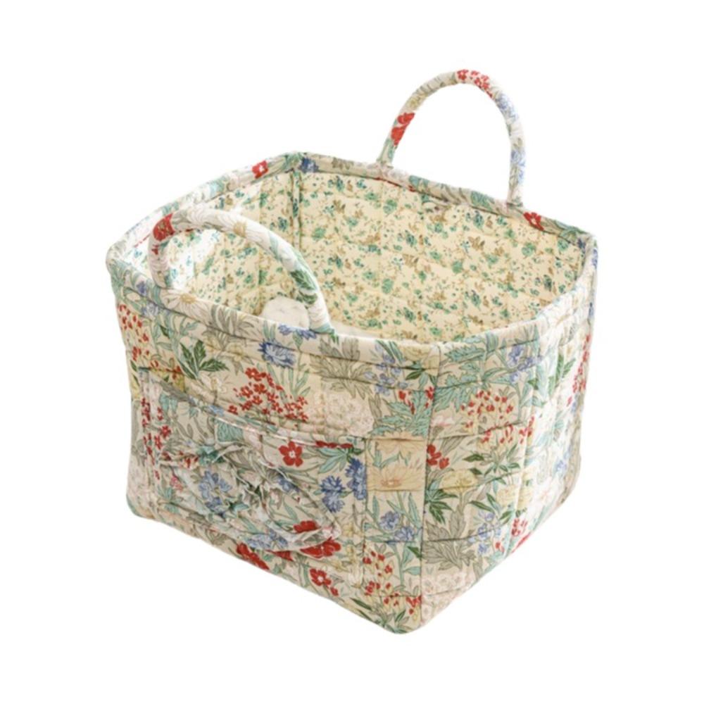 

Fabric Floral Pattern Storage Basket Large Capacity Quilted Design Fabric Laundry Basket Collapsible Design Easy Carry Handles