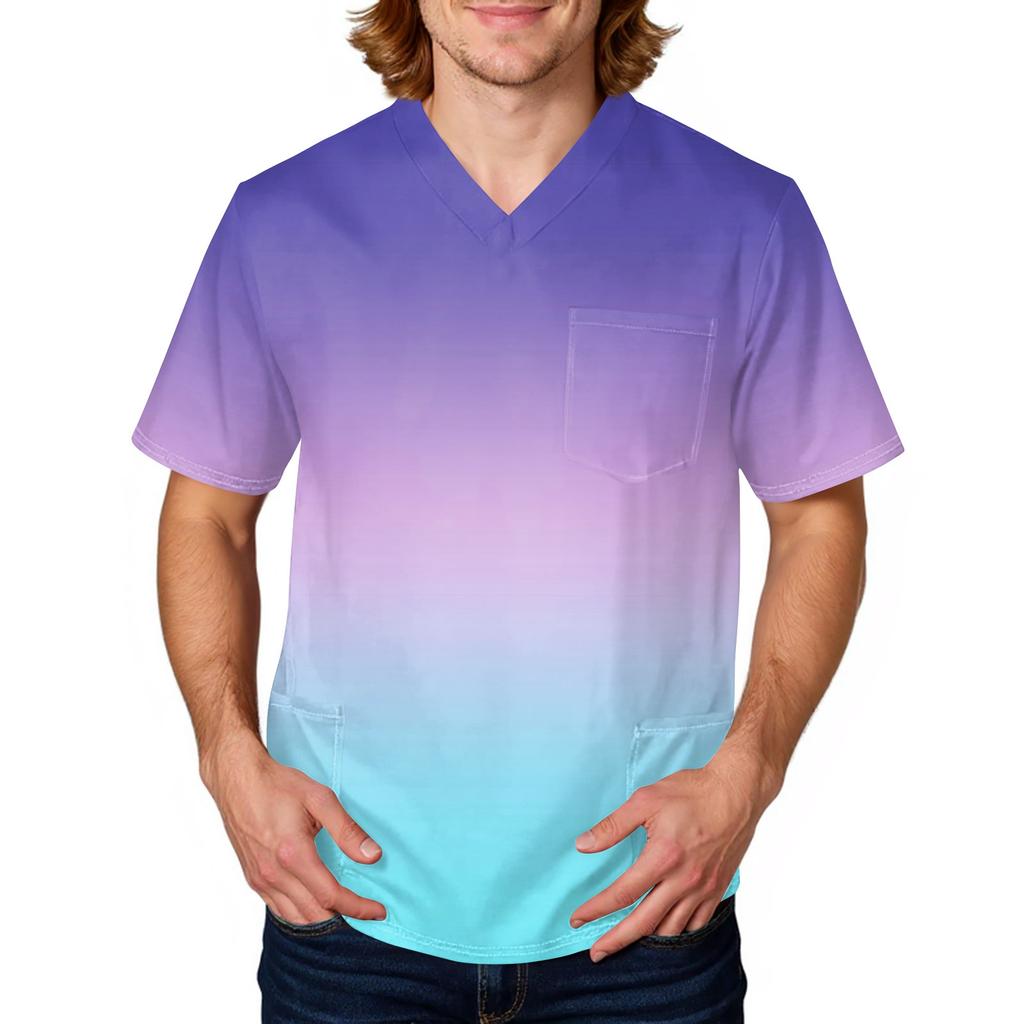 Men's Tie, Gradient Print Top | V,Neck With Pockets, Comfort Fit For ,Care & Daily Work