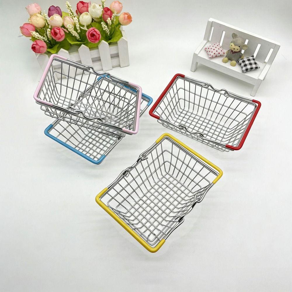 1pc Durable Metal Wire Mini Shopping Basket 2 Sizes Available with Handle Mesh Desk Organizer Metal Wire Basket Home Decor