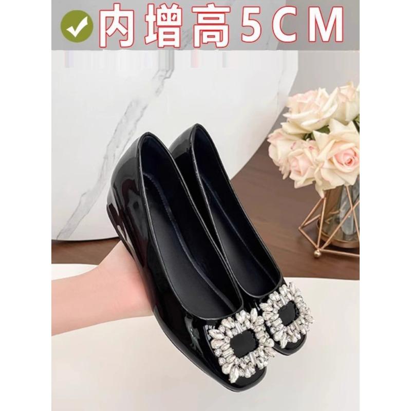 Silberne High-End-Damen-Einzelschuhe mit flachem Boden, quadratischer Zehenpartie und Strassbesatz, neue Herbst-Pendler-Beanieschuhe in Schwarz