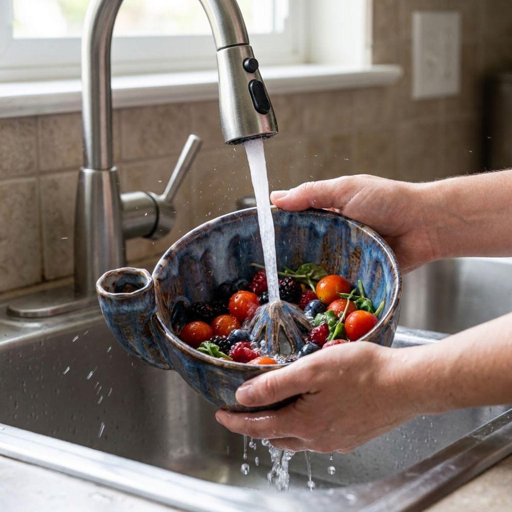 Ceramic Automatic Fruit Washer Bowl Vortex-Style Self-Spinning Self-Rotating Berry Bowl Auto-Rinse Large Capacity
