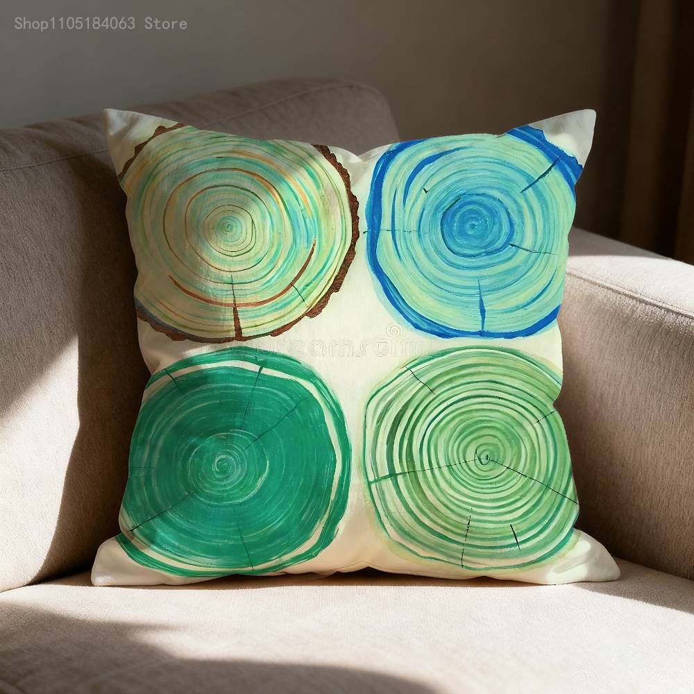 Natural Woodland Tree Ring Pattern Pillow Case For Sofa Decor Car Office Room Printing Cushion Cover Decorations and Protector
