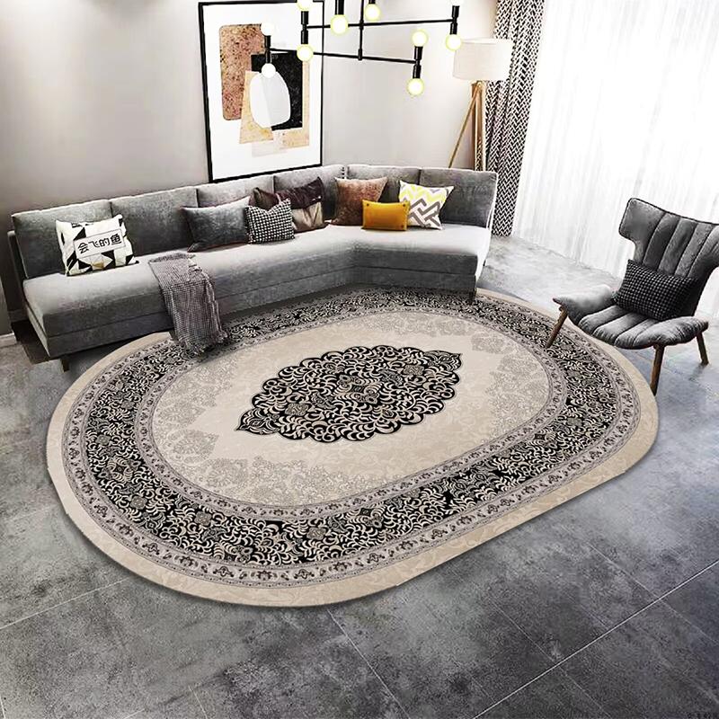 Luxury European Style Oval Carpet for Living Room Gorgeous Home Non-slip Rugs for Bedroom Large Size Machine Washable Floor Mats