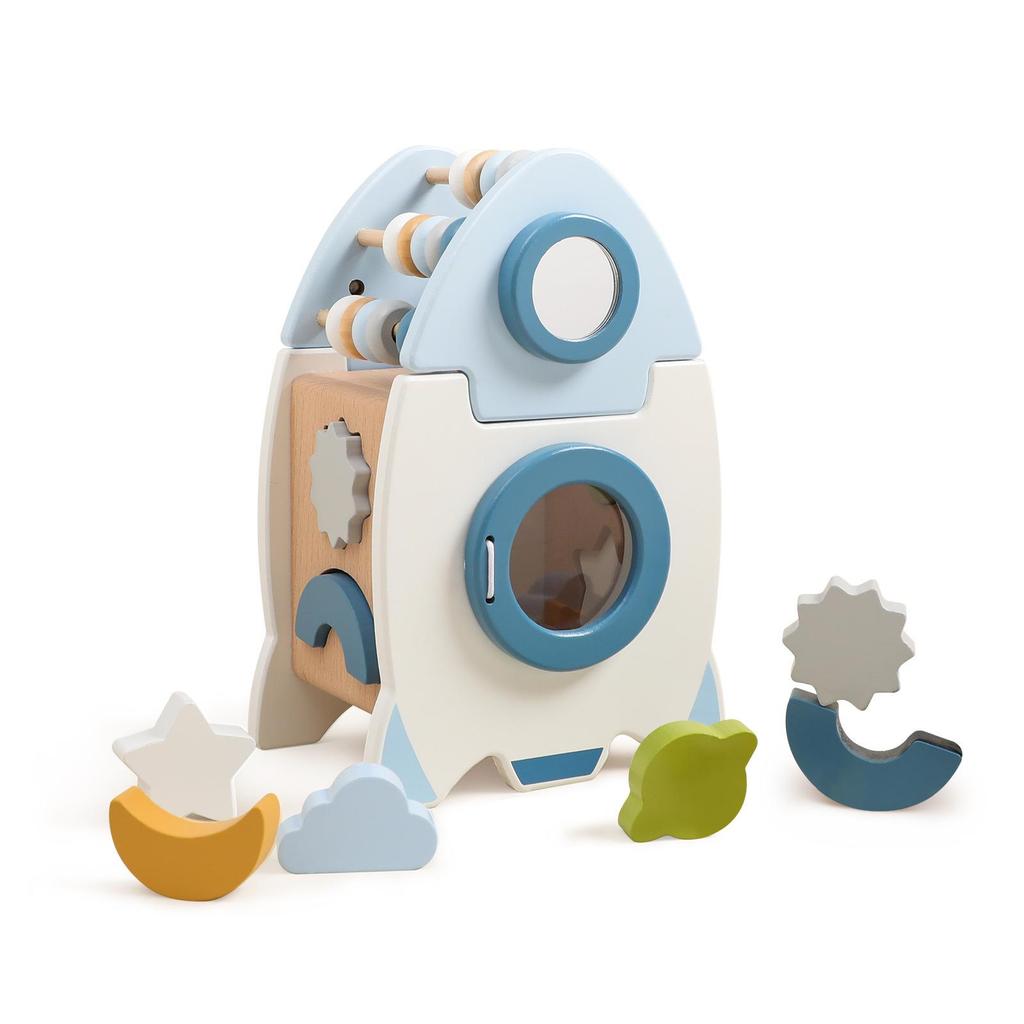 Montessori Wooden Rocket: Early Education 5-in-1 Shape & Bead Matching Toy Set for Children.
