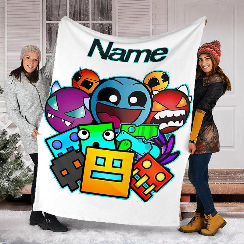 Gepersonaliseerd Custom Naam Deken - Geometry Dash Print Design, Deken voor Bank, Bed, Reizen, Kamperen - Zacht en Warm, Geweldig Cadeau