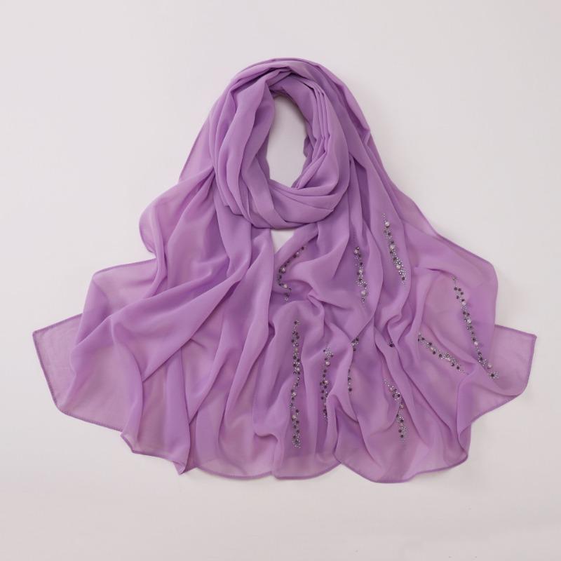 Chiffon Long Scarf With Rhinestones Beads Ethnic Headscarf For Women