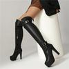 Women's High-heeled Boots, Sexy European and American Style Waterproof Platform Thick Heel Solid Color Large-size Knee Boots